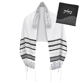 Zion Judaica Full Length Kosher Tallit Prayer Shawl Tallis Bag Set High Holidays Acrylic Talis Black/Silver Striped Taleet Tzitzit Mens Kosher Talit Gadol Certified Tzitzis Jewish Talis Uni 47" x 67"