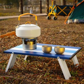 CroBlissful Ultralight Mini Beach Table Folding Small Camping Portable Table White Aluminum Side Table with Carry Bag for Camping Picnics and Outdoor Activities(Navy Blue)