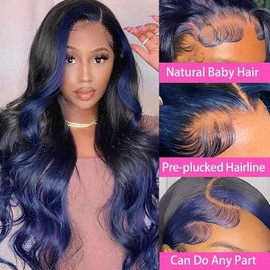 YMS Blue HD Lace Front Wigs Human Hair 180% Density Wigs Human Hair Glueless Wigs Human Hair Pre Plucked Ombre Blue Human Hair Wig (22 inch,Ombre Blue)