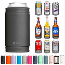DUALIE 3 in 1 Insulated Can Cooler - Universal Size for 12 oz Cans, Slim Cans, and Bottles - Charcoal