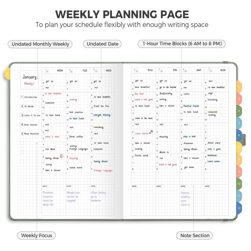 Undated Appointment Book, 52 Weekly & 12 Monthly Planner, A5