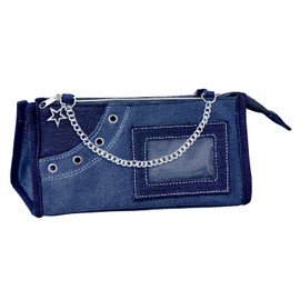 Q-LiA Cool Navy Pen Case, Coolier Pen Pouch, Fancy Denim Pen Pouch