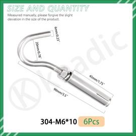 Keadic 6Pcs M6 Expansion Hook,304 Stainless Steel Concrete Wall Hook, Expansion Anchor Bolt Open Cup Hooks Heavy Duty Concrete Hook for Concrete Brick and Stone