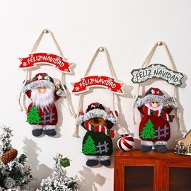 Christmas Fabric Panel Hand Figure Santa Scene Alphabet Wooden Hanging Ornament lf1147 One Size/Snowman 2ea