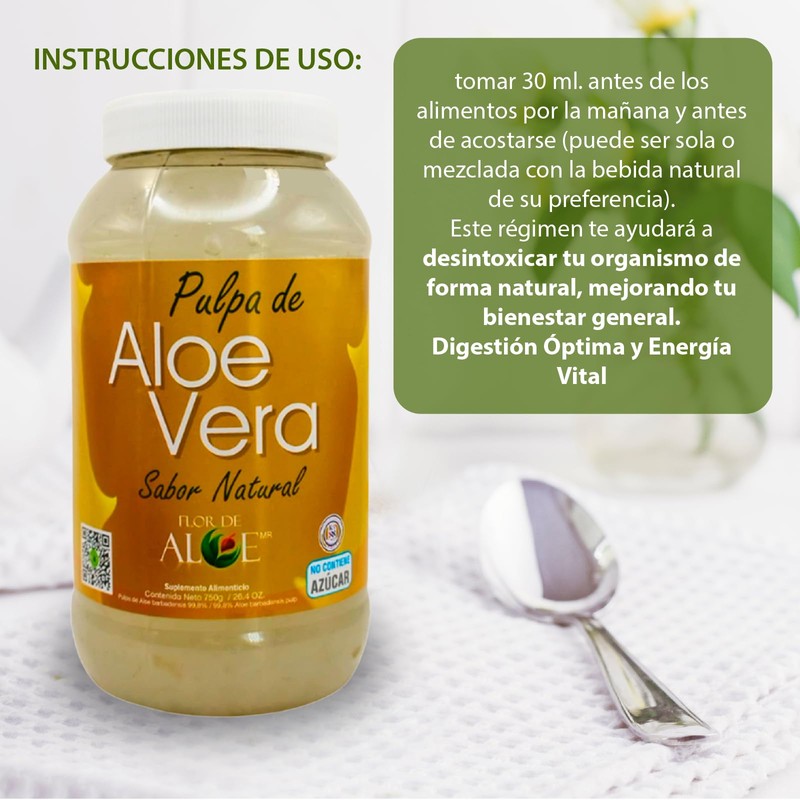 Flor de Aloe, Aloe Vera Pulpa Natural, Sabila rico en