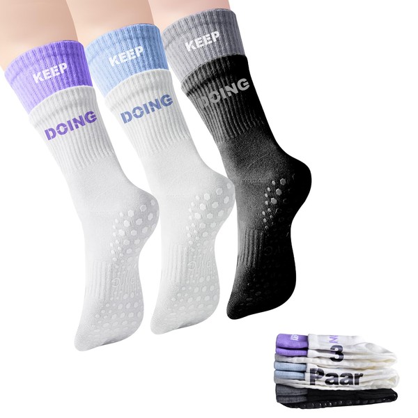 Moorstdel 3 Paar Stoppersocken Yoga Socken Damen,Pilates-Socken Sportsocken,Antirutschsocken Ballett, Yoga,