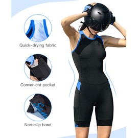 Women's Triathlon-Suit One-Piece Sleeveless Tri-Suit - Padded Quick-Drying Slimming for Running Swimming Cycling, Black-blue, Large