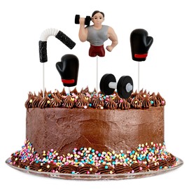 5 pezzi resina 3D sollevamento pesi allenamento torte con bilanciere, guanti da boxe Nunchaku, decorazioni per torte, bodybuilding, fitness, palestra, tema, accessori per feste di compleanno