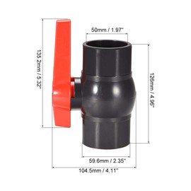 sourcing map Ball Valve, 50mm Slip PVC Socket End Valve T-Handle Water Shut-Off Valve for Irrigation and Water Treatment Dark Gray Red