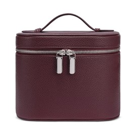 Bolsa de maquillaje de viaje con compartimentos y asa, bolsa de aseo portátil para mujer, Borgoña (7.6 x 5.5 x 6 pulgadas), Medium (7.6 x 5.5 x 6 in), Elegante
