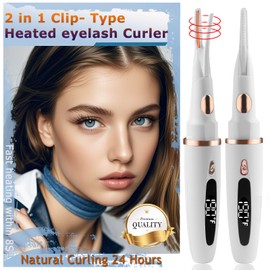 Heated Eyelash Curlers - 2 in 1 Clip- Type Heated lash Curler Electric Eyelash Curler with LED Display 3 Temp Settings for Makeup Tools USB Rechargeable Natural Curling 24H Long Lasting Curl