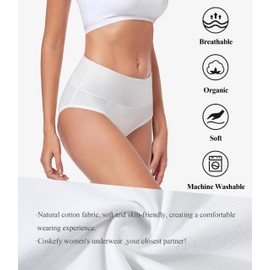 coskefy Women's High Waisted Cotton Underwear Full Coverage Briefs Breathable Stretch Panties Plus Size Multipack White