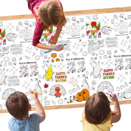 DIYASY Thanksgiving Coloring Tablecloth for Kids, Giant Fall Coloring Poster Turkey Pumpkin 88 x 54 inches Disaposible Paper Table Cover Jumbo Coloring Sheets for Classroom Party Supplies Favor