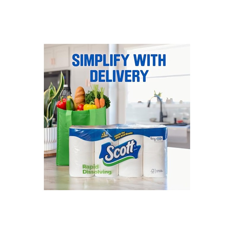 Scott Rapid-Dissolving Toilet Paper, 48 Double Rolls, Septic-Safe, Toilet Paper