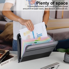 NAFY Accordion File Organizer, 13 Pockets Expanding File Folder with Zipper, A4 Letter Size Portable Accordion Expanding File Folders with Multicolor Labels for Office School Supplies (Black+Lavender)