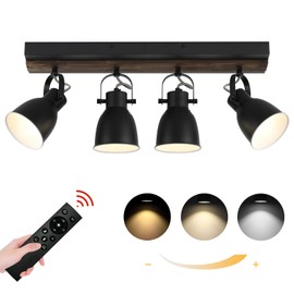 KEESFU Lighting Farmhouse Track Lighting Dimmable with Remote Control, 4 Light LED Track Lighting Fixtures Ceiling, Black Kitchen Track Lighting for Kitchen and Dining Room.(Bulb Include)
