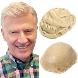 BEEOS 0.03mm Thin Skin Toupee for Men, #613 Blonde Hair Piece for Men 8x10 Inch PU Base, 100% Human Hair System 90% Light Density No Knots