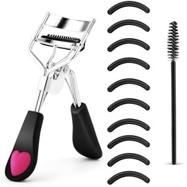 WLLHYF - Kit de rizador de pestañas, rizador de pestañas profesional, herramienta de maquillaje de metal con peine integrado con 10 almohadillas de
