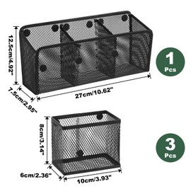zisiueel Magnetic Pencil Holder, Locker Shelf Organizer, Metal Storage Basket for Whiteboard, Refrigerator, Ideal Cabinet for School, Black (Pack 4)