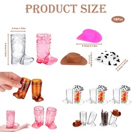 GZGRYTRC 18 Pcs Cowboy Shot Glasses, Mini Cowboy Hat Durable and Sturdy Funny Shot Glasses and Cowboy Boot Shot Glasses Apply to Parties, Western Themed Celebrations and Weddings