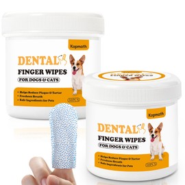 [Upgraded] Kopmath Dog Teeth Cleaning Finger Wipes, Tartar & Plaque Remover with Brushing Beads, More Friction, Dog Breath Freshener, Natural Dog Dental Wipes for Cat, Disposable Dog Teeth Wipes,100ct