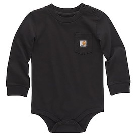 Carhartt Long-Sleeve Pocket Bodysuit, Caviar Dark Black, 24 Months