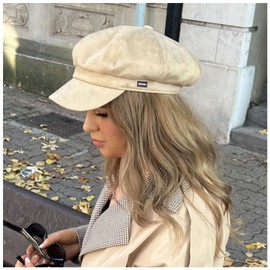 Craggi Baker Boy Hat Newsboy Cap Sand Beige Faux Suede Ladies Hat