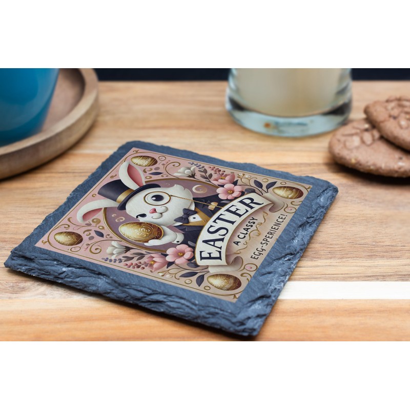 Easter Slate Coaster - 'A Classy Egg-Sperience!' (slco-kf25-monocohg)