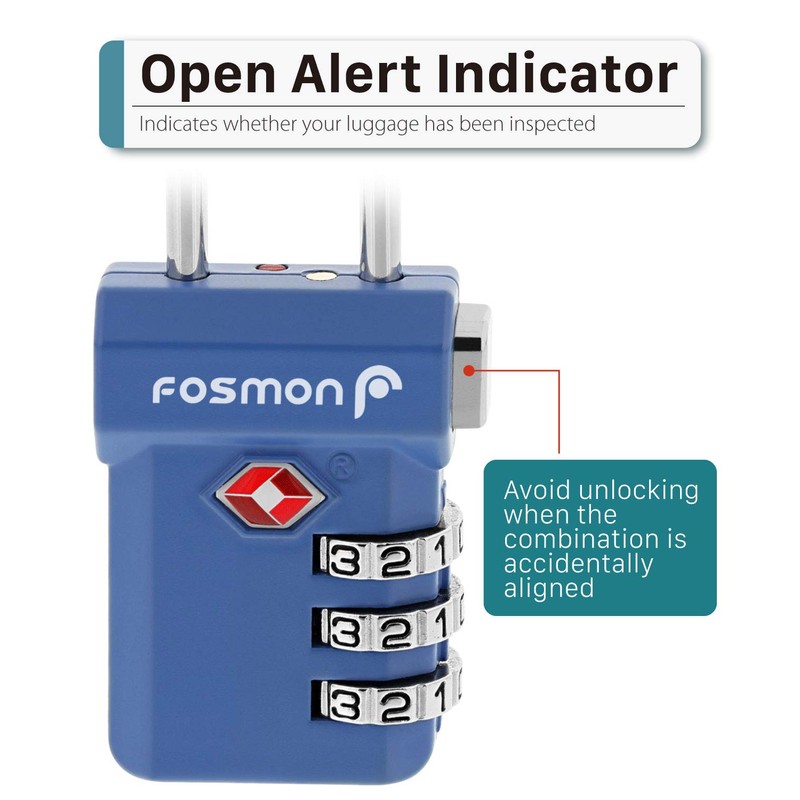 Fosmon TSA Accepted Luggage Locks, (2 Pack) Open Alert Indicator