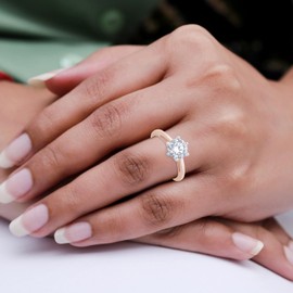 SAVEARTH DIAMONDS Solitaire Style, 1.00 ct 6.5MM Round Cut Lab Created G-H Color Moissanite Diamond Engagement Promise Ring For Women In 14k Rose Gold Over Sterling Silver (VVS1 Clarity) Size-5.5