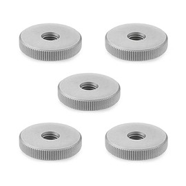 Ganter Normelemente Flat knurled nuts, knurled nuts (low shape), DIN 467-M4-NI, pack of 5, stainless steel, matt blasted, thread: M4