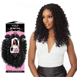 Sensationnel Vice bundles multi weaving - boho curl synthetic virgin hair dupe bundle hair layered with 2x5 Lace Closure (14 16 18 Inch, T2/30)
