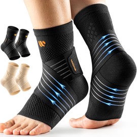 WHCOOL Ankle Compression Sleeve, 3D Knit Ankle brace With Fish Silk Strap for Max Support, Foot Support for Plantar Fasciitis, Achilles Tendonitis Relief,Sprained Ankle(1 Pair) L