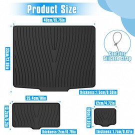 3 Pack Silicone Dish Drying Mat for Kitchen Counter - Large & Small XL Drainer Mats Set with Lip, Fast Drying Rubber Dish Drain Mat, Black