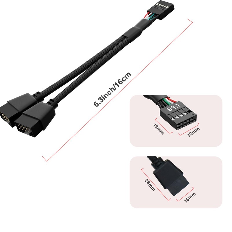 COEZFE Motherboard USB 2.0 to Dual 9 pin Extension Cable,