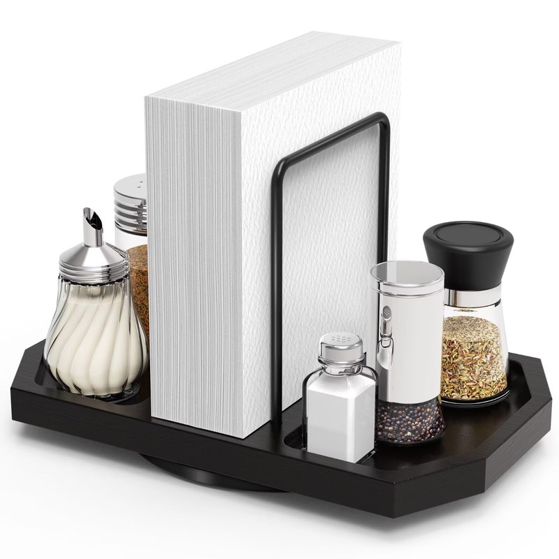FODIENS Napkin Holder for Table, Rotating Napkin Dispenser with Salt