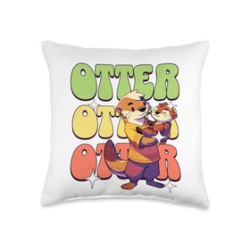 happy mother's day funny vintage baby otter for mom and dad Throw Pillow