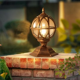 Outdoor Post Lights Fixtures Exterior Landscape Lighting Column Light With IP65 Waterproof Caps Lamp Fence Deck Cap Lantern With Globe Amber Glass Pillar Lighting Yard Porch Gate Bollard Pedestal Lamp