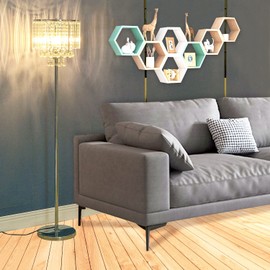 beaysyty Modern Elegance Crystal Floor Lamp, On/Off Foot Switch, Crystal & Glass 3-Lights Standing Light, Reading Corner Lamp for Office Cafe, Den, Living Room Bedroom Chrome Finish