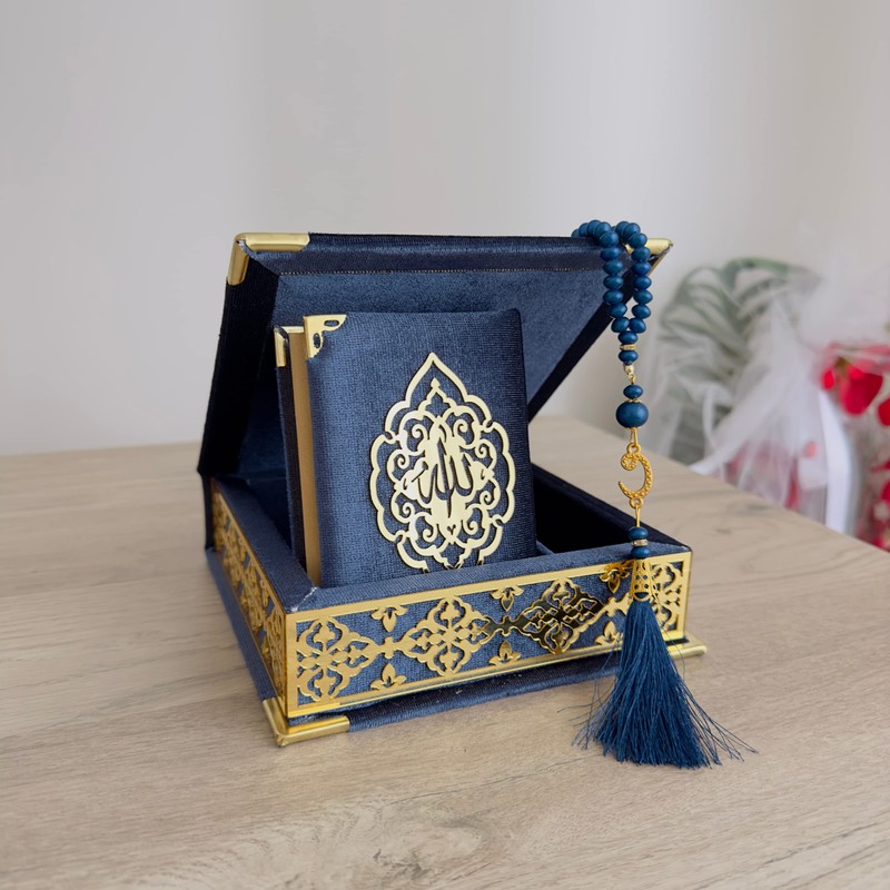 Velvet Covered Quran Tasbeeh Set - Holy Quran Prayer Beads,