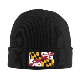 Cute Maryland Flag Knit Hat Soft Classic Stretchy Ski Beanie Cap Winter Maryland Warm Hats for Women Men Black