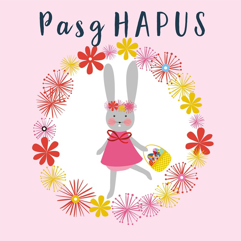 Pom Pom"Bunny Girl" Welsh Easter Card