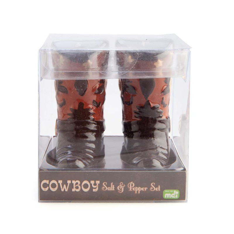 MDI Australia TJ-SP_CB Cowboy Boots Salt & Pepper Set, Brown