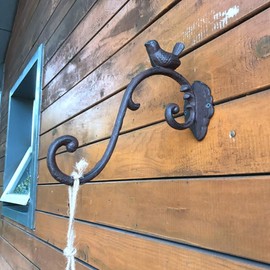 WOOYAN 2packs Wall Metal Plant Hangers - 10" Deep Hanging Plant Hook Brackets Cast Iron Plant Hanger Decoration for Flower Basket Bird Feeder Wind Chimes Planters