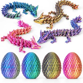 4PCS 3D Printed Dragon Eggs with Dragon Inside, Easter Dragon Eggs, Articulated Crystal Dragon, Mystery Dragon Egg Fidget Toy, Easter Basket Stuffers 3D Printed Animals Set (NEW-B)