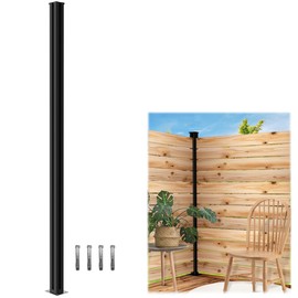 1 Corner Post for 6ft Outdoor Privacy Fence Panels, Matte Black Metal Wood Fence Post, No Dig Hard Surface Mount. (1 Post for 90 Degree)