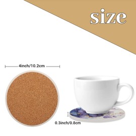 Marble Purple Flower Coasters Set of 4 Absorbent Coasters 4 Inch Round Ceramic Coasters for Drinks Coaster for Coffee Table Office Summer Outdoor Home Decor