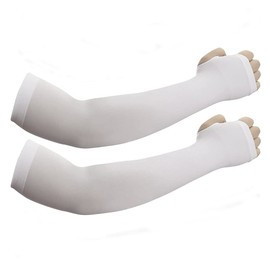 JUSDIQIR Sun Protection Arm Sleeves With Thumb Holes for Men Women, Cooling Compression UV Arm Cover, Outdoor Sports Sleeve (White 1 pair)
