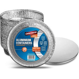 Jicyor Aluminiu Bowls, Pack of 30 8 Inch Aluminium Bowls Round with Lid, Drip Trays, Disposable Pans, Large High Performance Grill Trays for Baking, Cooking, Freezing, Storage, Cakes, Quiche, Jam