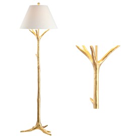 JONATHAN Y JYL3070A Arbor 63.5" Faux Bois Resin LED Floor Lamp, Contemporary, Modern, Elegant, Office, Living Room, Family Room, Dining Room, Bedroom, Hallway, Foyer, Gold Leaf | JONATHAN Y
